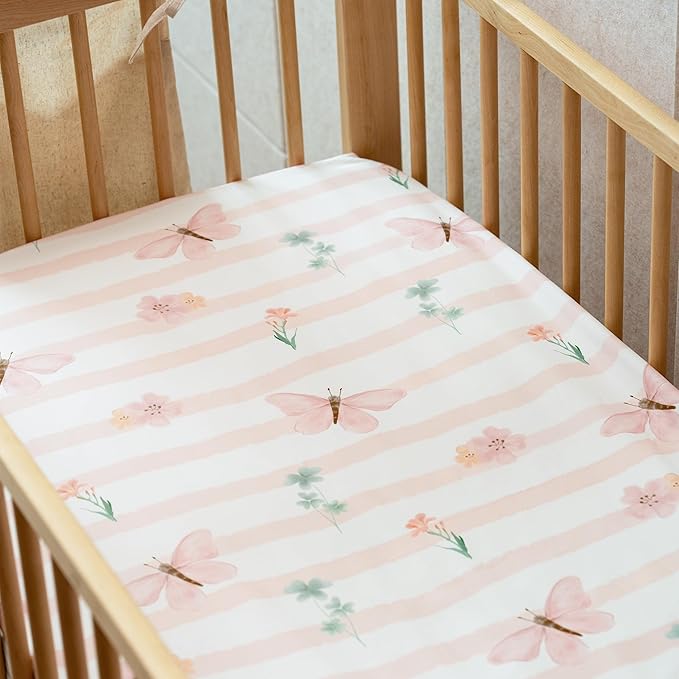 Nap Mat Sheet 47"x24", 3 Pack Pink Floral Baby Crib Sheets Fitted Elastic Corners, Preschool Day Care Rest Mat Cover, Soft Breathable - Compatible with Regalo My Cot, Joovy Travel Cot