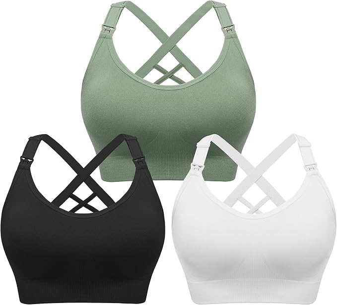Angelhood Nursing Bras for Breastfeeding, Seamless Nursing Sports Bra Support Yoga Maternity Bras Pregnancy Sleep Bralette