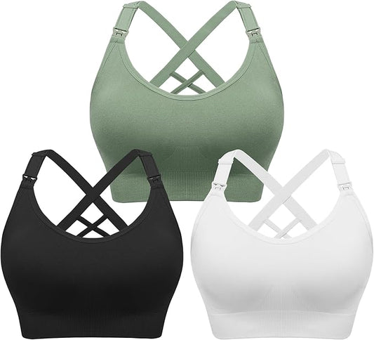 Angelhood Nursing Bras for Breastfeeding, Seamless Nursing Sports Bra Support Yoga Maternity Bras Pregnancy Sleep Bralette