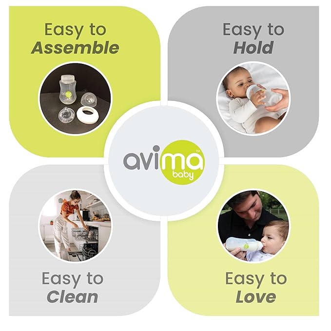 Avima Baby Anti-Colic Preemie Bottles 2oz – 6 Pack, Standard Neck, BPA-Free, 100% Silicone Nipples with Flow Control – Feeding Bottles for Newborns & Premature Babies