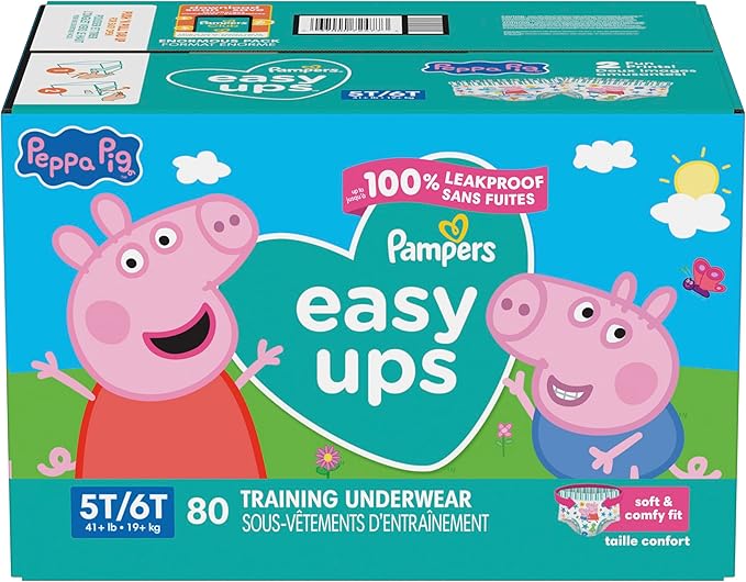 Pampers Training Pants - Easy Ups Girls & Boys - Size 5T-6T, 80 Count, Peppa Pig Potty Underwear (Packaging May Vary)