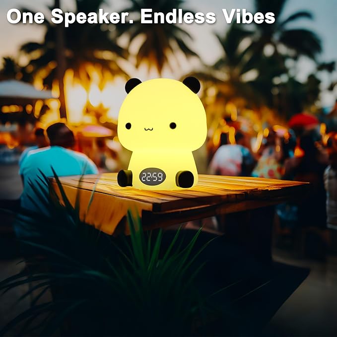 Panda Night Light for Kids, Baby Nursery LED Night Light with Bluetooth Speaker, Cute Toddler Lamp with Alarm Clock, Rechargeable Dimmable Color Changing Bedside Light for Bedroom