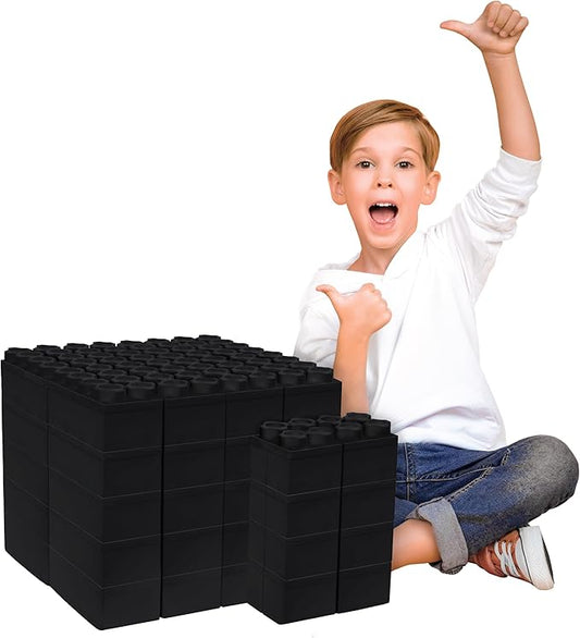 Big Blocks for Kids Ages 4-8 — Indoor & Outdoor Blocks Kids Games — Black Large Building Blocks - 48 pc