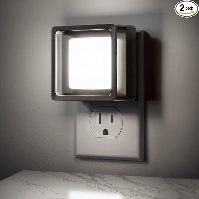 Briignite Night Light, Night Lights Plug into Wall 2Pack, Dusk to Dawn Sensor Nightlight, Night Light for Kids, Dimmable Night Lights Daylight White 5000K, 1W, Bedroom, Bathroom Stair