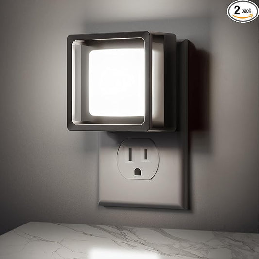 Briignite Night Light, Night Lights Plug into Wall 2Pack, Dusk to Dawn Sensor Nightlight, Night Light for Kids, Dimmable Night Lights Daylight White 5000K, 1W, Bedroom, Bathroom Stair