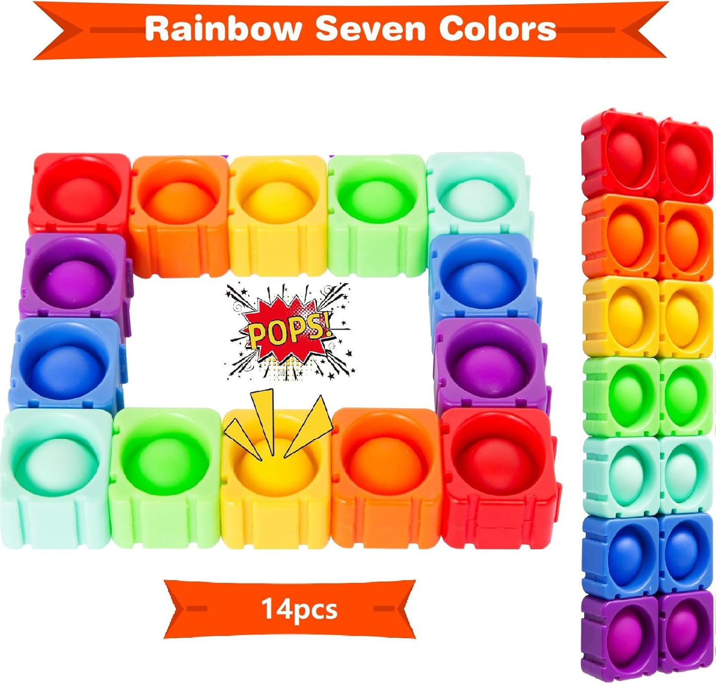 JeewLet-POP MultiSensory Pop-CVC-Fidget-Classroom-Toys。Funny Reading&Phonics Interactive Tools。Giant Rainbow Silicone Bubble&Loud Crisp Sound&DIY-Pops-Its-Fidget-Toys-Building-Blocks-Game