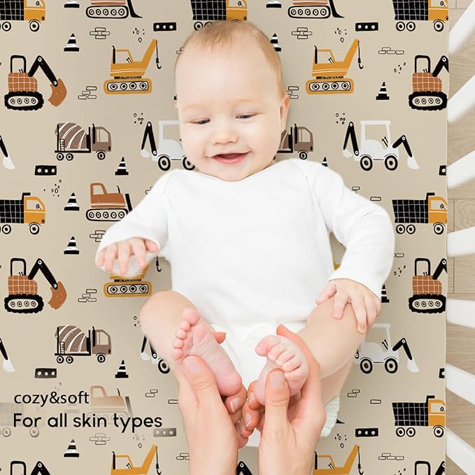 Yoofoss Pack and Play Sheets Fitted, Mini Crib Sheets 2-Pack for Pack N Play Mattress, Stretchy Playard Sheet, Soft and Breathable (Brown+Stripe)