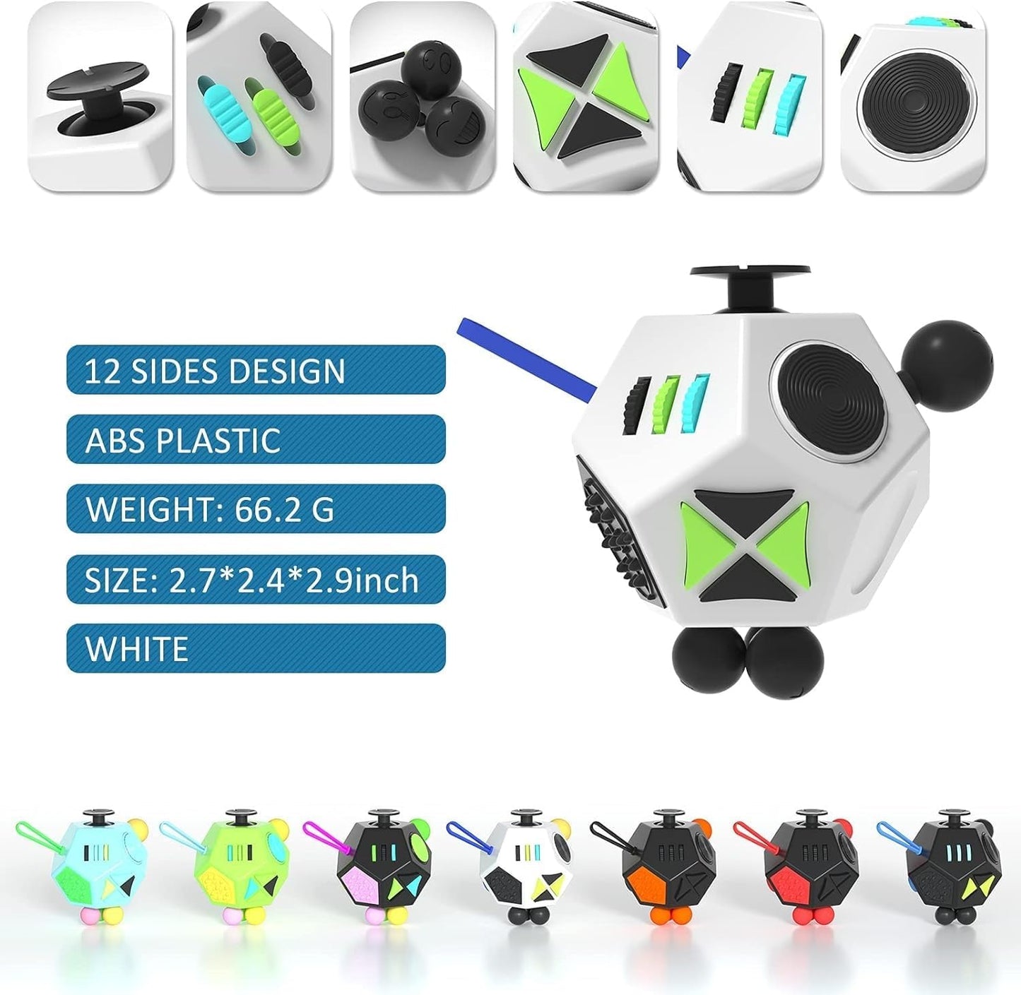 Fidget Dodecagon –12-Side Fidget Toys Cube Relieves Stress and Anxiety Anti Depression Cube for Children and Adults with Autism (A2 White)