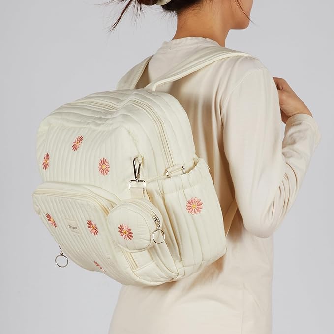 Diaper Bag Backpack, Medium Maternity baby bag & Changing Pad, Insulated Pockets, Stroller Straps & Pacifier Case (Medium - Beige Flowers)