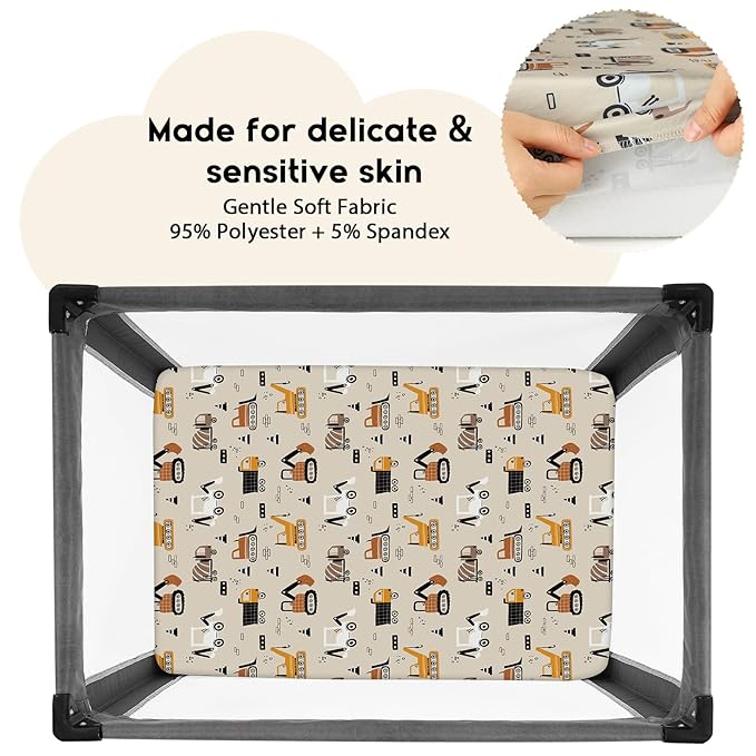 Yoofoss Pack and Play Sheets Fitted, Mini Crib Sheets 2-Pack for Pack N Play Mattress, Stretchy Playard Sheet, Soft and Breathable (Brown+Stripe)