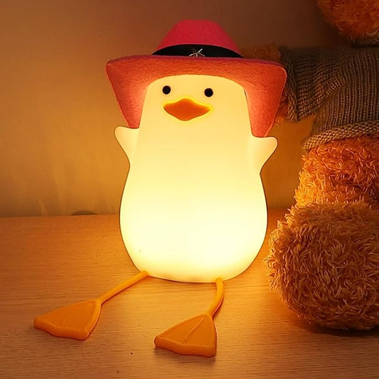 Cute Benson Ducks Night Light, Squishy Touch Silicone Animal Nursery Bedside Lamp, Dimmer & Rechargeable, Birthday Gift for Boys, Girls, Teens (Pink Duck)