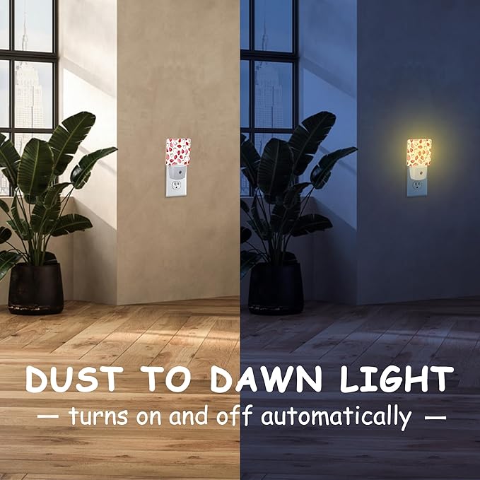 Abstract Watercolor Strawberries Night Light for Kids Girls Boys,LED Night Light Plug into Wall with Dusk to Dawn Sensor for Room Decor,Hallway,Kitchen,Bathroom,Nursery,Stairs