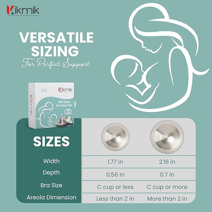 The Original Silver Nursing Cups with O-Feel Rings - 999 Silver Nipple Shields for Newborn Essentials - Reusable Nipple Covers for Breastfeeding Pain Relief & Protection - Large
