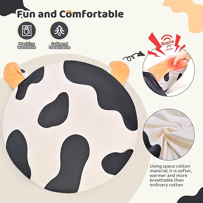2PM SPORTS Cow Theme Baby Play Mat, Tummy Time Mat for Infant Newborn, Baby Play Gyms & Playmats for 0-3 3-6 6-12 Months, Activity Mat 5 Detachable Toys, Non Slip Gym Mat Easy to Install & Clean