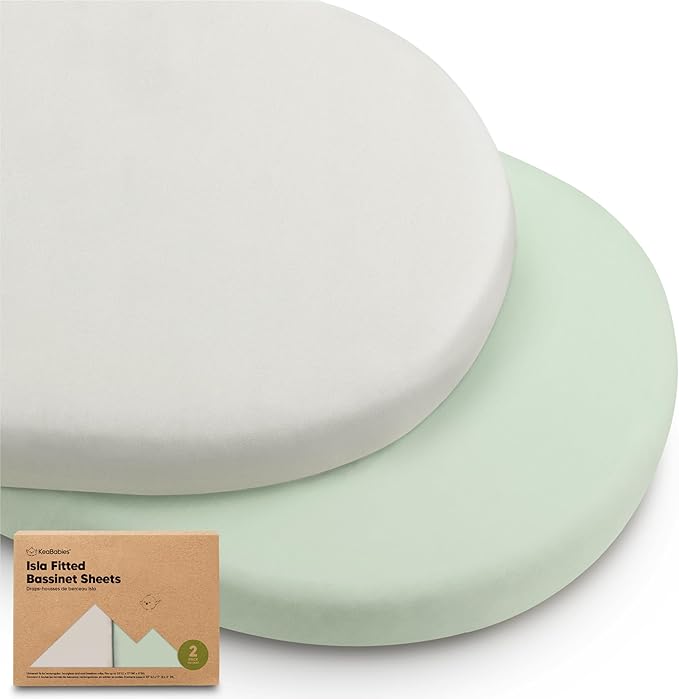 2-Pack Baby Bassinet Sheets Girl, Boy - 33x17 Viscose Derived from Bamboo Bedside Mattress Fitted Bassinet Sheets, Compatible with Halo Bassinest Swivel Sleeper, Baby Delight, Graco (Sage)