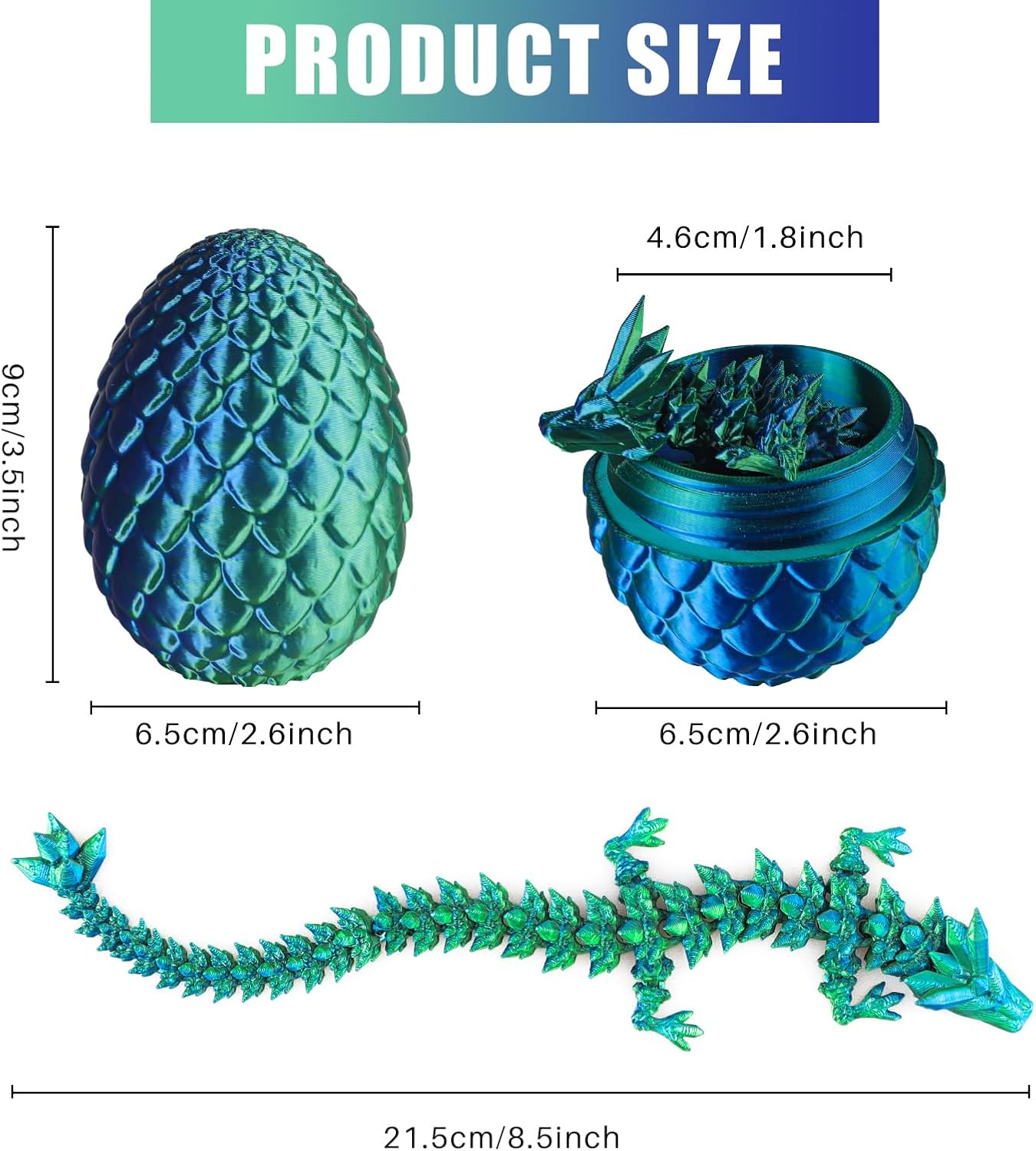3D Printed Dragon Egg - Dragon Fidget, Crystal Dragon Articulated, Dragon Egg Decor 3D Printed Gift for Birthday for Home/Office Desktop Decor (Green)