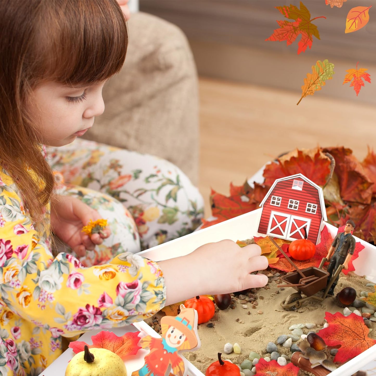 Fall Sensory Bin for Kids, Autumn Leaves Sensory Bin Toys for Preschoolers Fine Motor Toys(Orange)