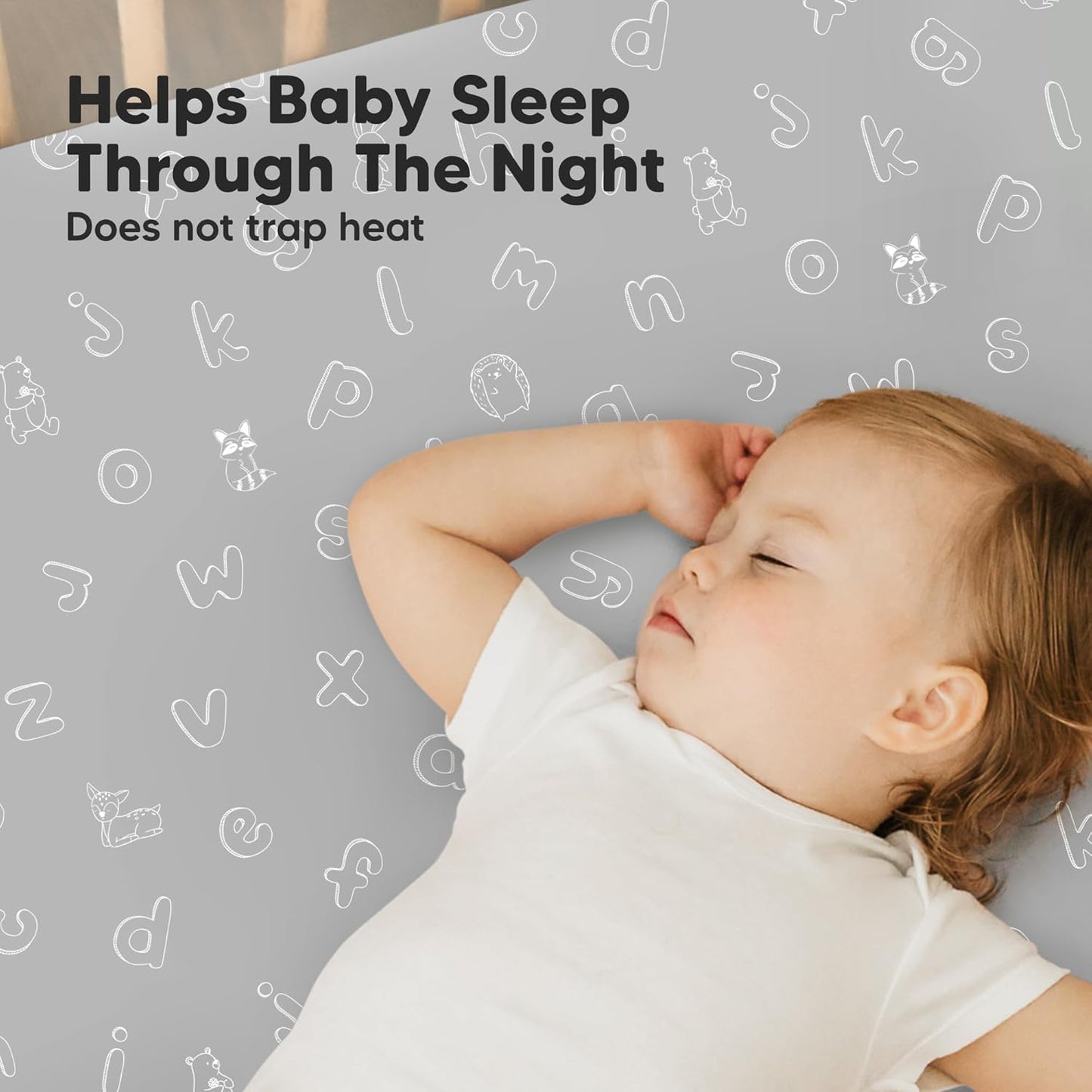 2-Pack Mini Crib Sheets Fitted - 38x26 Pack N Play Sheets for Pack and Play Mattress, Organic Cotton, Soft & Breathable Playard Bedding, Neutral Mini Toddler Bed Cover for Boys, Girls (ABC Land)