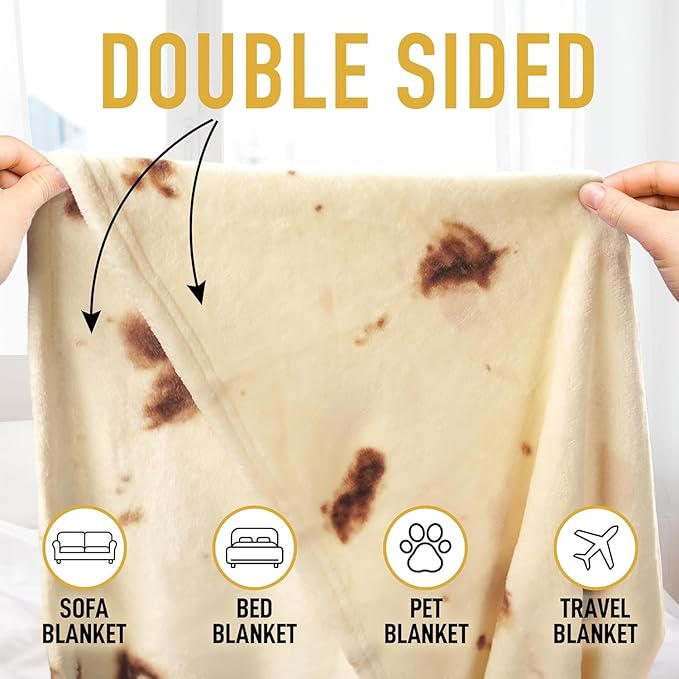 Zulay Giant Double Sided Tortilla Blanket with Tinfoil Packaging - Novelty Blanket for Adults & Kids - Soft Flannel Round Tortilla Blanket for Indoors, Outdoors, Travel, Home, 285 GSM - 71 Inches