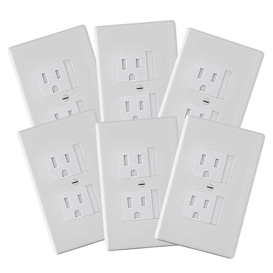 6-Pack Safety Innovations Self-Closing Outlet Covers (For Center Screw Outlets Only) - Measures 3"Wide x 4.75"High-An Alternative To Wall Socket Plugs for Child Proofing Outlets, (1-Screw), (White)