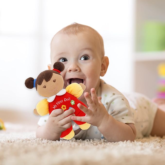 June Garden 9" My First Doll Ava - Soft Plush Baby Doll - Red Outfit