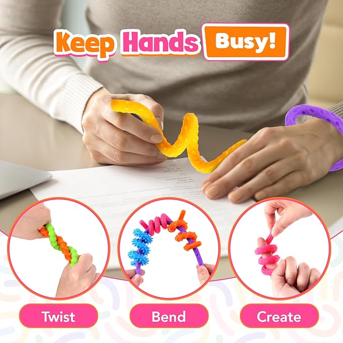 Fidget Toys Bulk for Kids: 24 Pack Textured Silicon Sensory Sticks, Bulk Prizes for Students Teacher Classroom, Anxiety Relief Sensory Toys, Party Favors Goodie Bag Stocking Stuffer for Kids