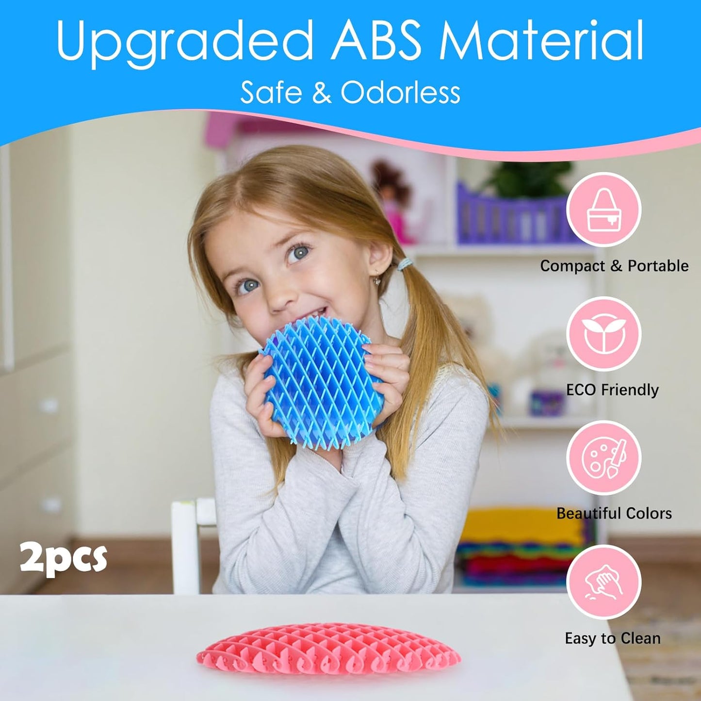 Fidget Worm Toy 2 Pack, Sensory Slug Fidget Toy, Funny Pocket Fidget Toy, Resistance Fidget Toy Anxiety & Stress Relief Toys, EDC Executive Desk Toys (Pink+Blue)