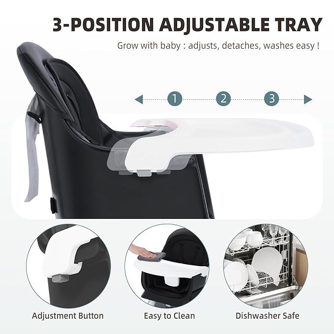 8 in 1 Baby Highchair, Convertible High Chair for Babies and Toddlers, Booster Seat w/5-Point Safety Belt, Toddler Building Block Table, Dishwasher Safe Tray, No Tool Install, Black