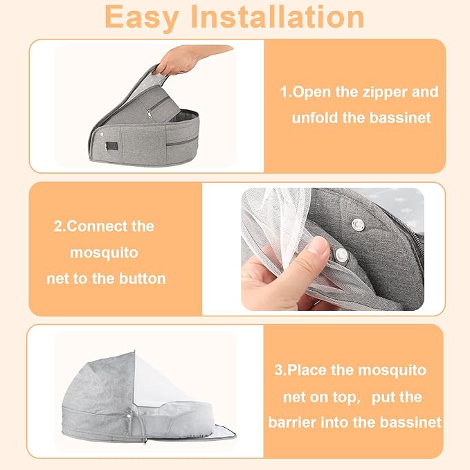 Portable Bassinet for Baby Travel & Home - Lightweight Foldable Bedside Sleeper with Breathable Mesh, Carry Bag & Storage Pocket, Compact Bassinets for Newborn Infant, Safe Cosleeping Design