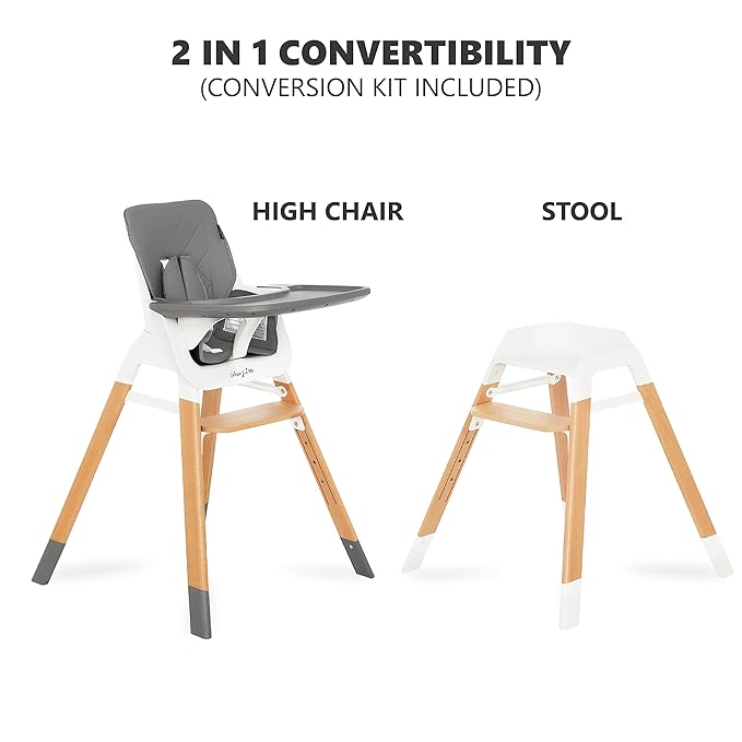 Dream On Me Nibble 2-in-1 Wooden Highchair | Convertible Baby Feeding Chair with Removable Tray, Adjustable Footrest, 5-Point Harness, Lightweight Modern Design for Infants & Toddlers