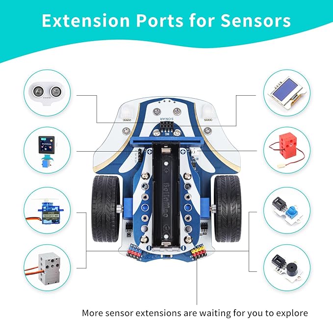 ELECFREAKS microbit Starter Kit Cutebot Pro DIY Programmable Robot Car Kit with 4 Line-Tracking Sensors and Encoded Motor, microbit Project Makecode Coding Set (not Include Micro:bit and Battery)