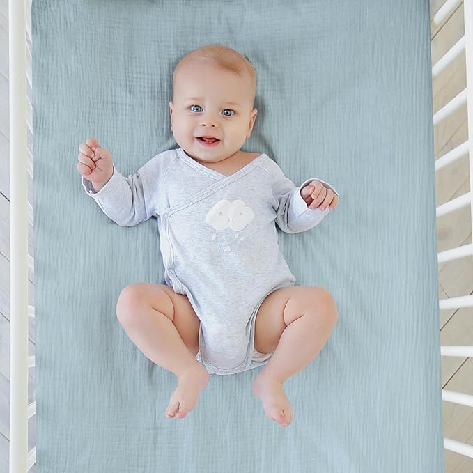 Muslin Mini Crib Sheets, 2 Pack for Baby Boy and Girl, Soft Breathable Stretchy Baby Pack N Play Mattress and Mini Cribs Sheet, Universal Fitted Portable/Mini Crib Mattresses (Bright Colors)