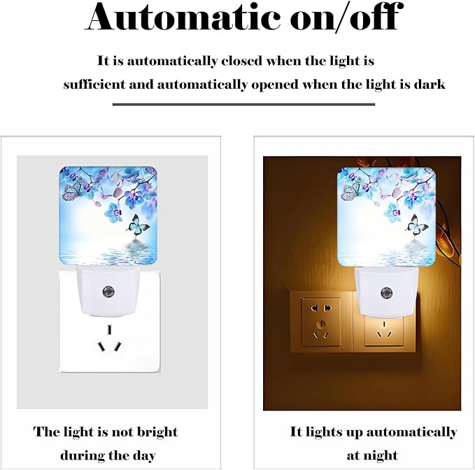 Orchids and Butterflies Night Light,Plug Into Wall with Dusk to Dawn Light Sensors, Warm Nightlights for Bedroom, Bathroom, Hallway, Kitchen, Gifts Ideal for Boys Girls Women Men
