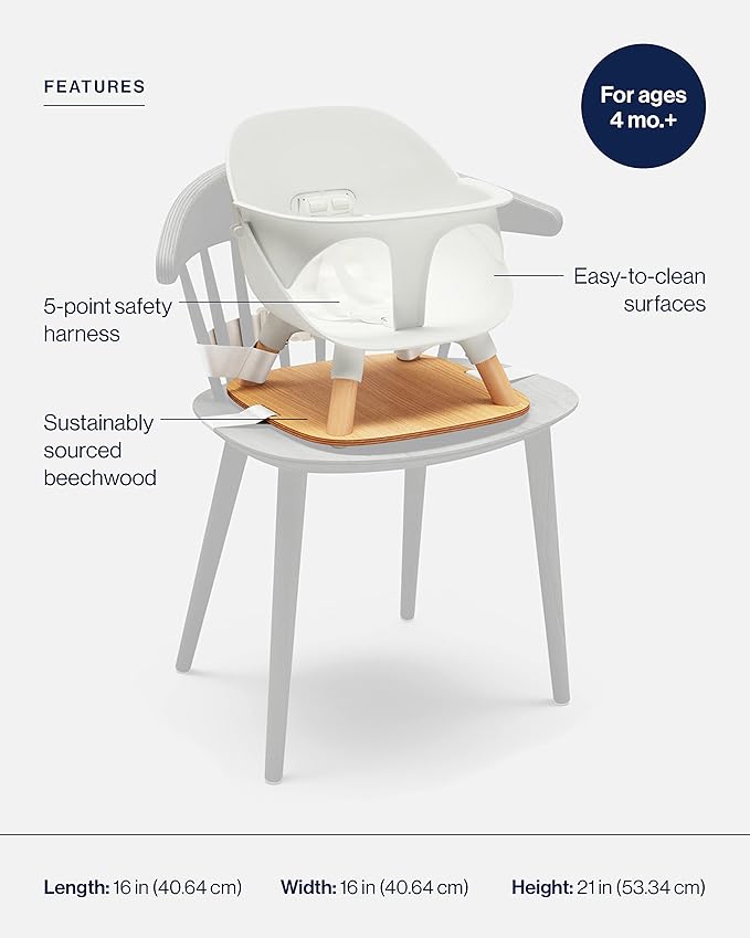 Lalo The Booster Seat for Babies & Toddlers, Children's Booster Seat, Easy to Clean Five-Point Safety Harness & Durable Non-Toxic Plastic Seat & Belly Bar - Coconut