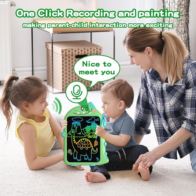 10 Inch LCD Writing Tablet for Kids, Type-C Rechargeable Doodle Board with Dino Sounds, Educational Toy for Toddlers 2-6, Birthday Gifts for 2 Year Old Boy, Toddler Toys for Airplane Travel