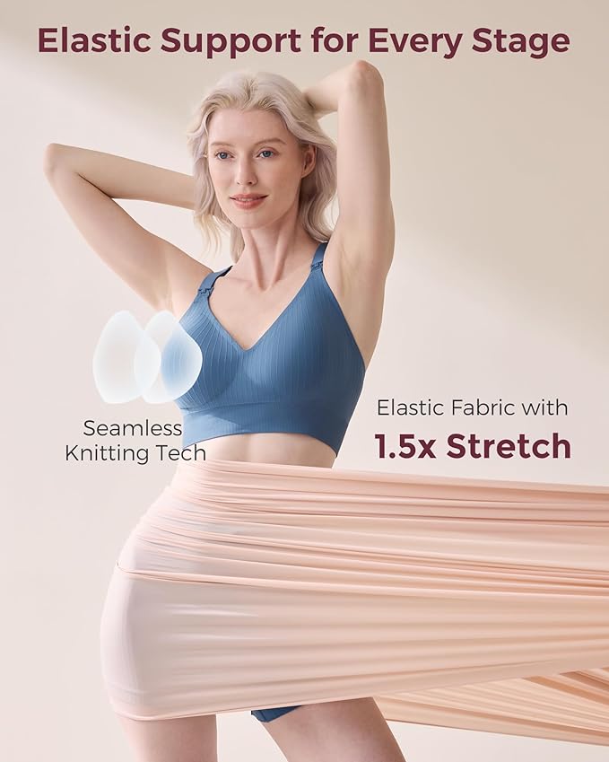 Momcozy Nursing Bras for Breastfeeding, Ribbed Maternity Bra with Racerback, Soft Stretchy Nursing Sports Bra for Yoga