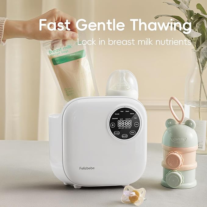 Baby Bottle Warmer, Felizbebe 10-in-1 Double Bottle Warmer for Breastmilk or Formula, Accurate Temperature Control, Timer, Sterili-zing, Defrost, Heat Food, Keep Warm, Breast Milk Warmer for Baby