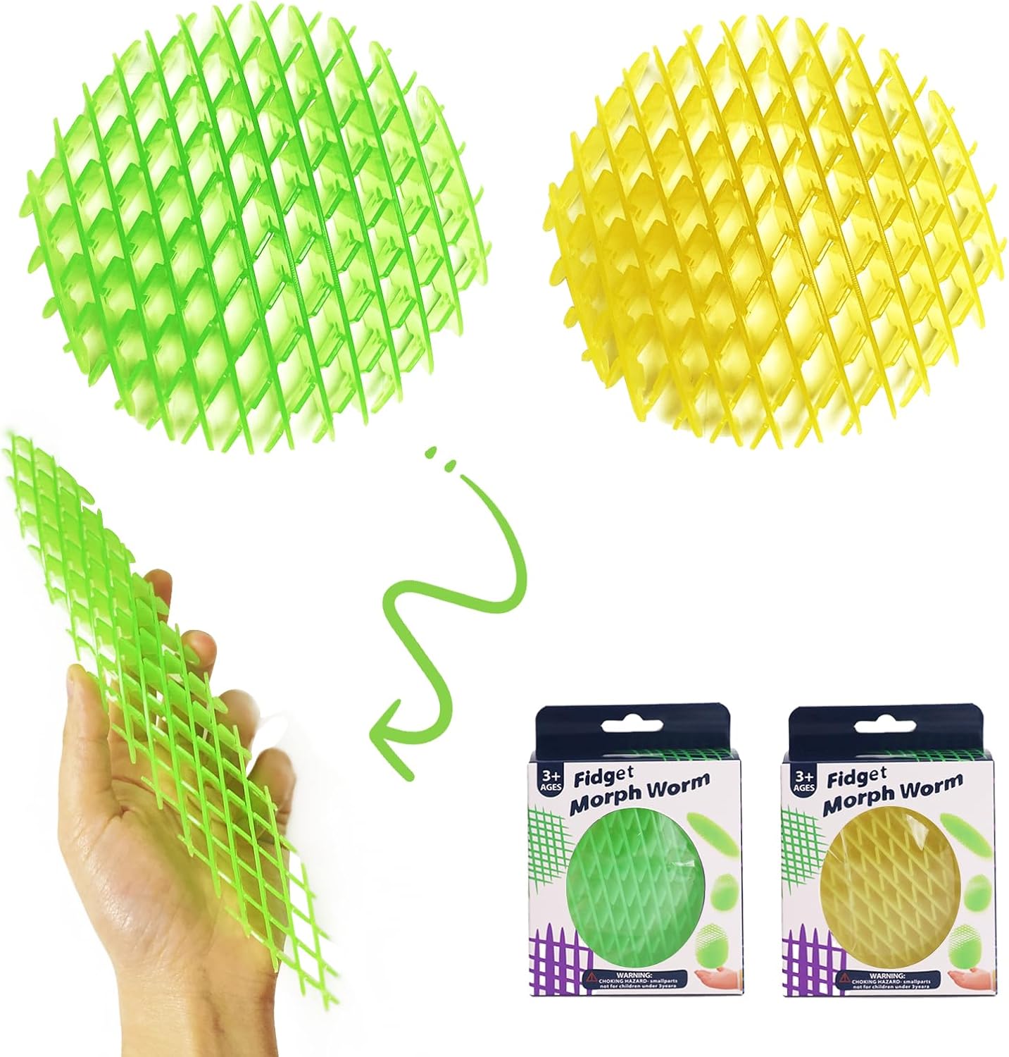 Fidget Worm Toy 2 Pack, Sensory Slug Fidget Toy, Funny Pocket Fidget Toy, Resistance Fidget Toy Anxiety & Stress Relief Toys, EDC Executive Desk Toys (Powerful Luminous 2pcs)