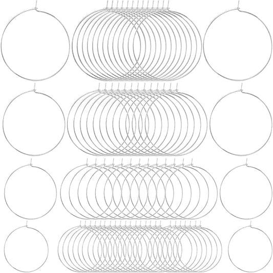 Pndeyo 280pcs Hypoallergenic Earring Beading Hoops, Metal Round Hoop Earrings Findings, Open Earring Wire Ring Accessories for Jewelry Making- Silver
