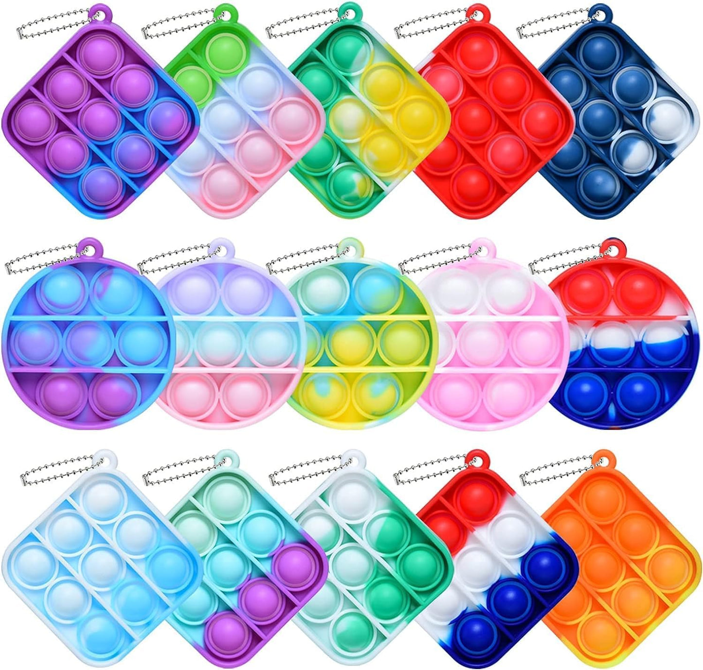 50 pcs Random Color Mini Squeeze Pop Bubble Fidget Sensory Toys, Mini Keychain Wrap Small Relieve Anxiety Stress Toy, Pop Bulk Silicone Classroom Prize for Kids Adult Party Gift