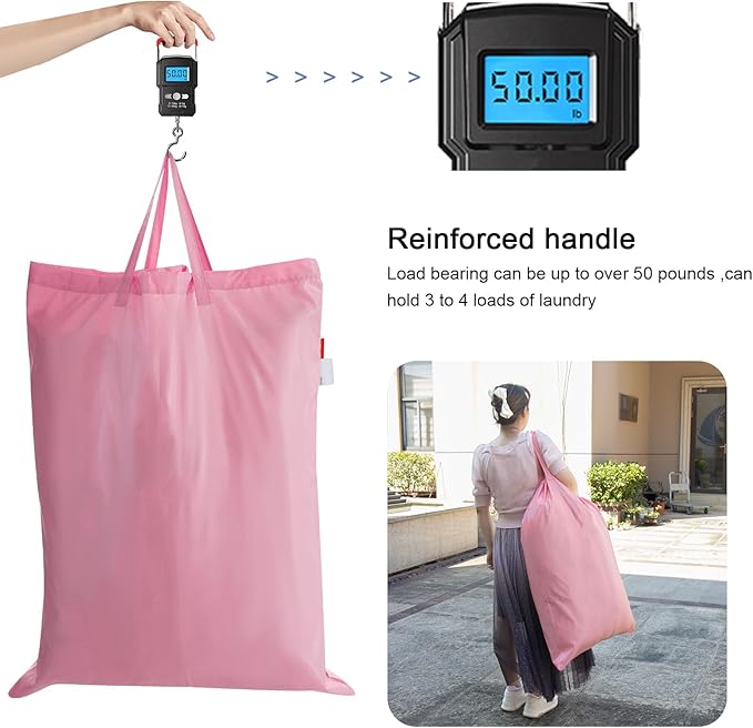 Polecasa Heavy Duty Large Laundry Bag with 130gsm Tear Resistant Fabric and Handles, Easy to Carry Durable Dirty Clothes Drawstring Bag, Perfect for College Dorm, Travel - 28”x36”, Pink