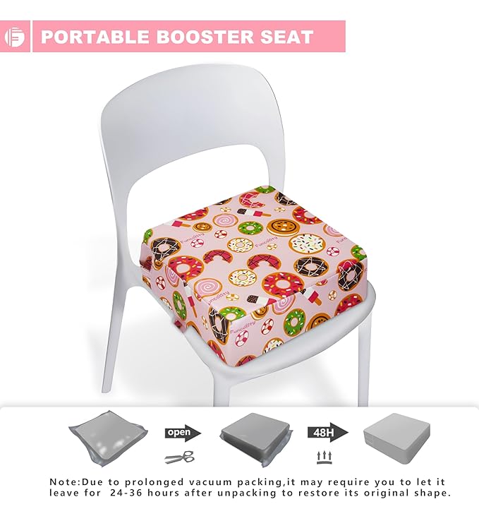 Toddler Booster Seat for Dining Table, Portable Booster Seat for Kitchen Chair, 4 Inch High-Density Foam Cushion with Adjustable Safety Straps and Non-Slip Bottom, Perfect for Kids Travel and Daily