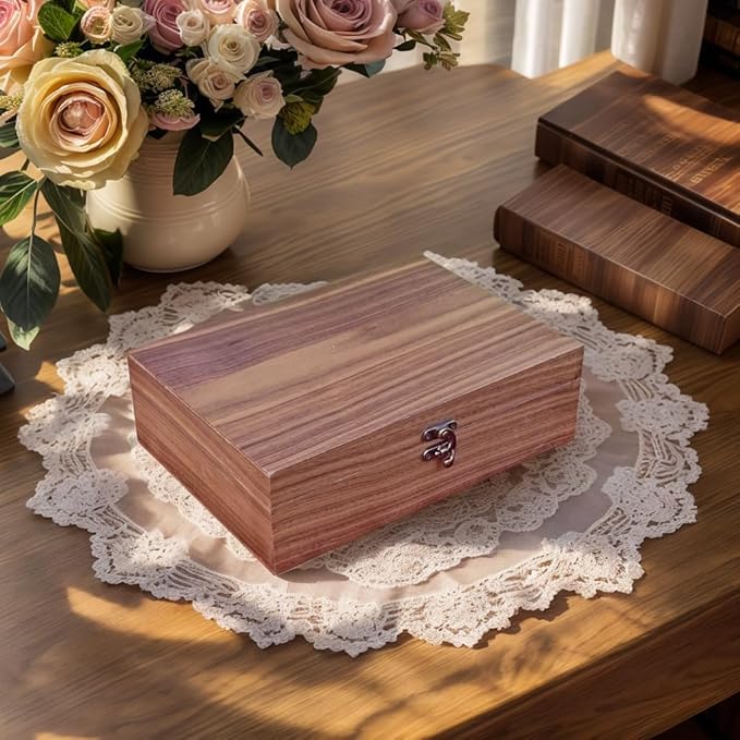 Handmade Walnut-Colored Keepsake Storage Box with Lid - Ideal Gift for Weddings, Anniversaries, Birthdays, or Travel Letters. Perfect for Home Decoration (Storage Box-25 * 18cm)