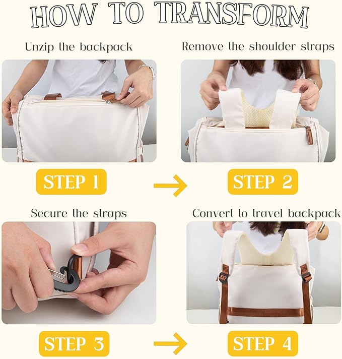 Diaper Bag Backpack, Mommy Travel Diaper Bag Tote with Shoulder Strap, Hospital Bag, Weekender Baby Bag for Mom