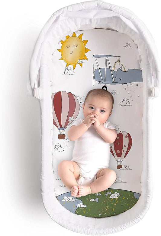 JumpOff Jo - Hypoallergenic Fitted Bassinet Sheet for Baby Boys & Girls - Rectangular, Hourglass & Oval Crib Compatible, Soft, Breathable, Machine Washable - Take Flight