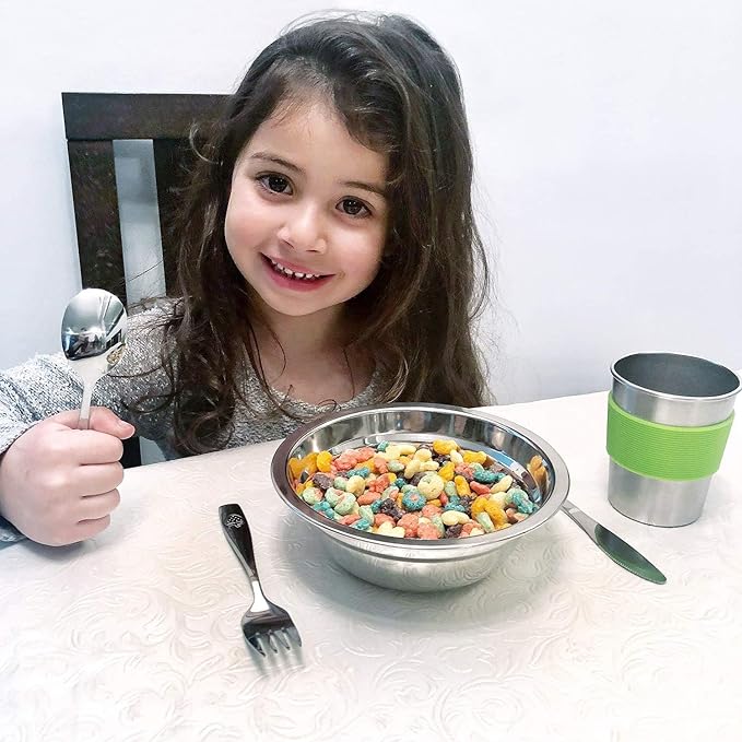 CHILLOUT LIFE Stainless Steel Kids Silverware Set 24 Pieces (2 Pack of 12) - Child and Toddler Safe Flatware - Kids Utensil Set - Metal Kids Cutlery Set (Includes 12 Small Kids Spoons & Kids 12 Forks)