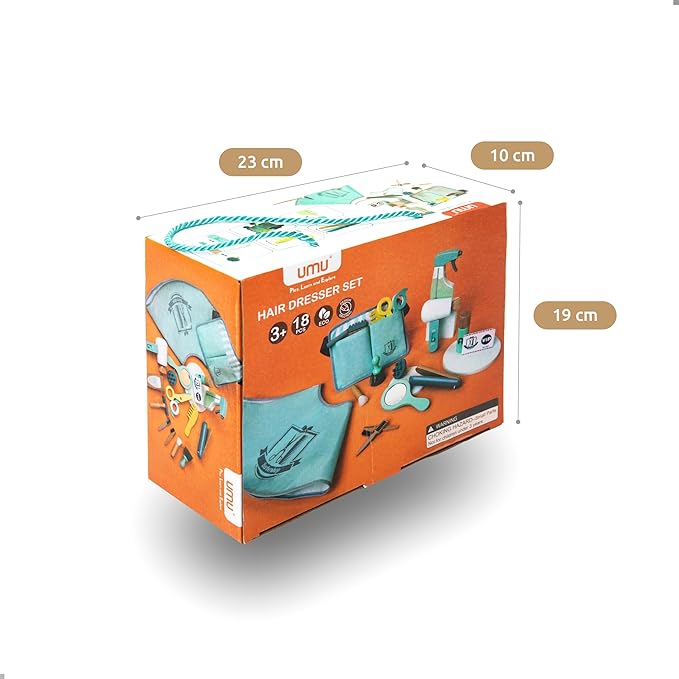 UMU® Wooden Kids Hair Salon Playset, Makeup Toy Set, Hair Styling Toys for Girls, Kids Shaving Kit for Boys, Kids Barber Playset, Gifts for 3 4 5 Year Old Girls Boys (18 PCS)