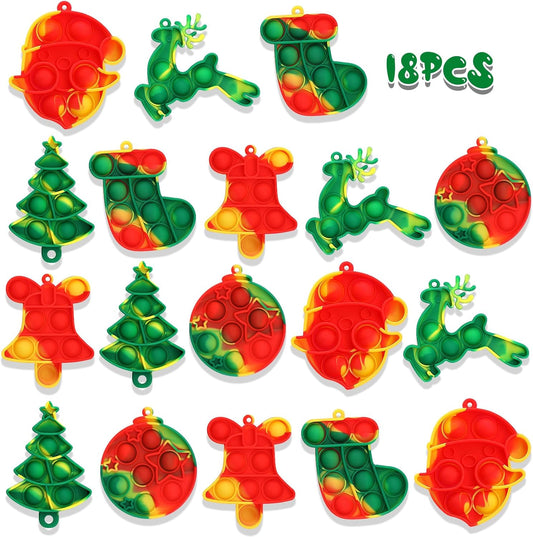 Christmas Party Favors, 18 Pcs Pop Fidget Toys Keychain Its for Kids Adults, Mini Push Bubble Pops Bulk Sensory Toys, Birthday Gifts Classroom Prizes for Boys Girls Goodie Bag Treasure Chest Box