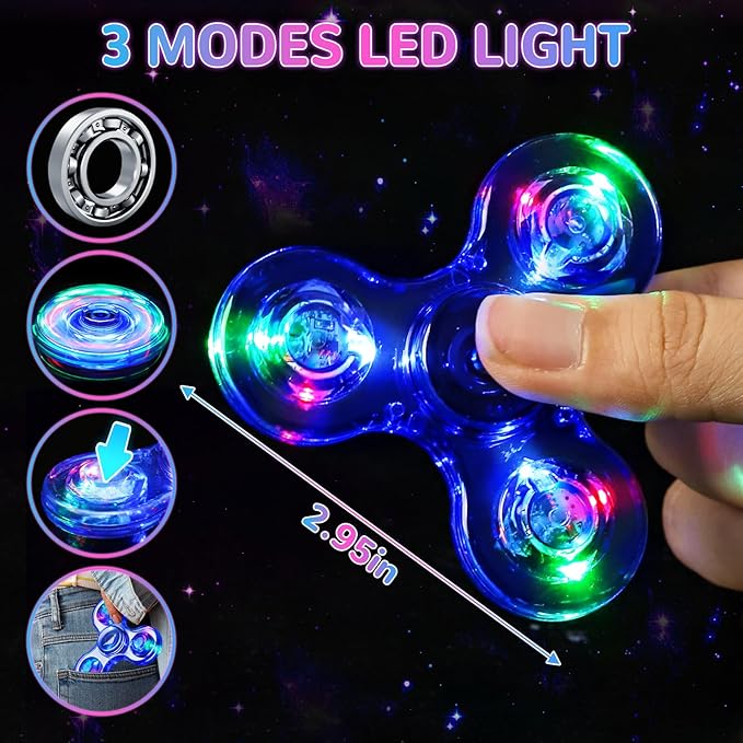Fidget Spinner for Kids Adults, Light up Sensory Fidget Toys for Kids 4-8-12, Classroom Prizes LED Glow in The Dark Hand Spinner for ADHD Autism Boys Girls 3-5 Christmas Stocking Stuffers Gifts
