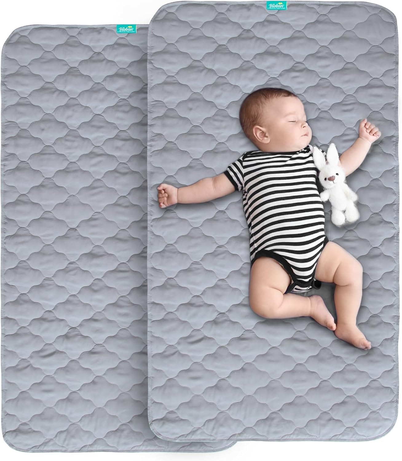 Waterproof Crib Mattress Protector Pad Cover 2 Pack 28" x 52", Anti Slip & Absorbent Waterproof Bed Pads for Standard Crib/Toddler Bed Quilted Machine Washable (Quilted Improved Thickness) Grey